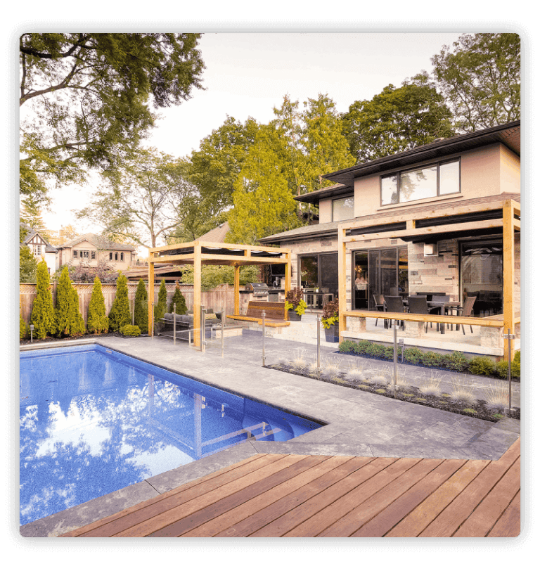 Backyard with a pergola, entertainment area, and a pool